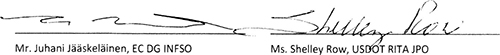 Screenshot from the Harmonization Action Plan of the signatures of Juhani Jaaskelainen: EC, DG, INFSO, and Shelley Row: USDPT RITA JPO